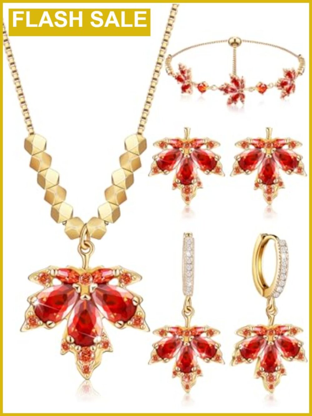 Maple Leaf Jewelry Set Stud Earrings Necklace Bracelet Fall Autumn Gift